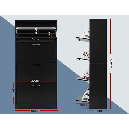 Artiss Shoe Rack Cabinet 60 Pairs 4 Doors - Black.