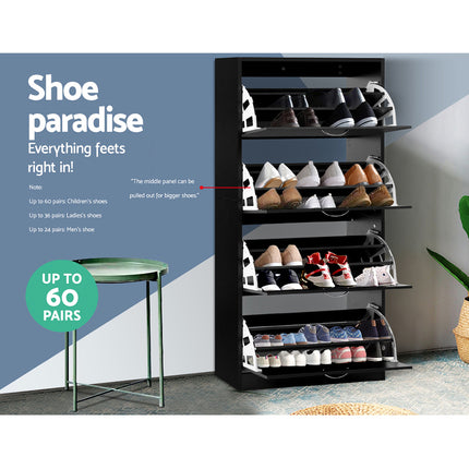 Artiss Shoe Rack Cabinet 60 Pairs 4 Doors - Black.