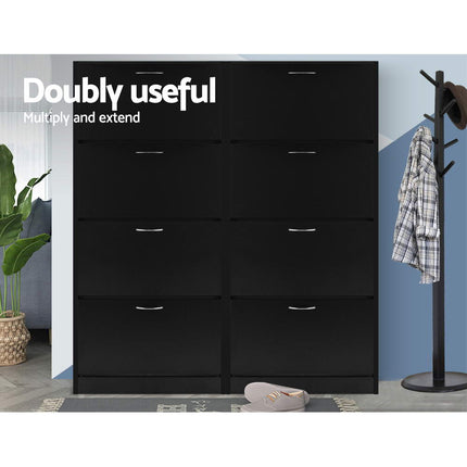 Artiss Shoe Rack Cabinet 60 Pairs 4 Doors - Black.