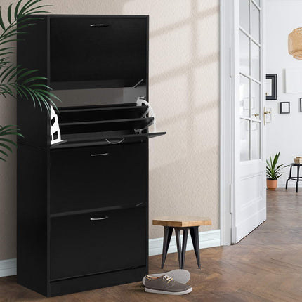Artiss Shoe Rack Cabinet 60 Pairs 4 Doors - Black.