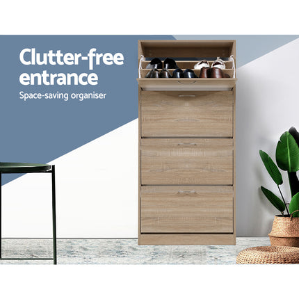 Artiss Shoe Rack Cabinet 60 Pairs 4 Doors - Wood.