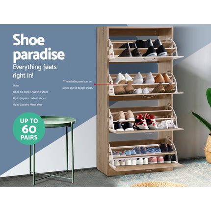Artiss Shoe Rack Cabinet 60 Pairs 4 Doors - Wood.