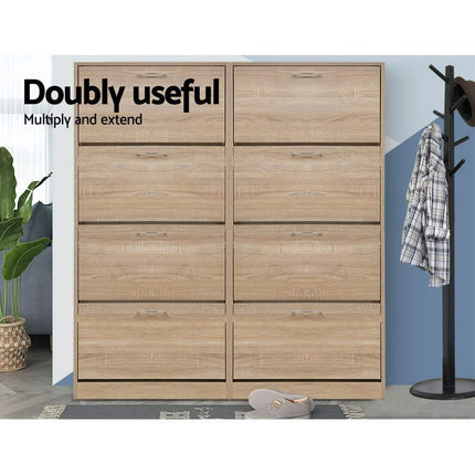 Artiss Shoe Rack Cabinet 60 Pairs 4 Doors - Wood.