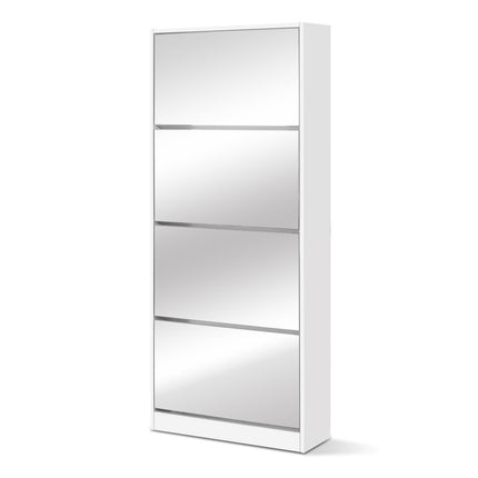 Artiss Shoe Rack Cabinet Mirror 60 Pairs White Rira.