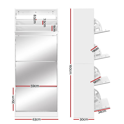 Artiss Shoe Rack Cabinet Mirror 60 Pairs White Rira.