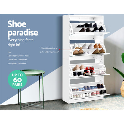 Artiss Shoe Rack Cabinet Mirror 60 Pairs White Rira.