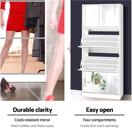 Artiss Shoe Rack Cabinet Mirror 60 Pairs White Rira.