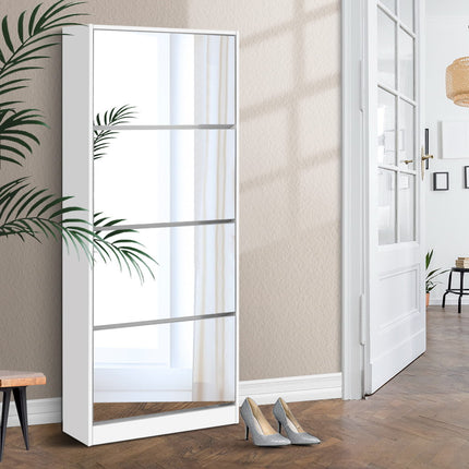 Artiss Shoe Rack Cabinet Mirror 60 Pairs White Rira.