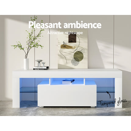 Artiss Entertainment Unit TV Cabinet LED 130cm White Elo.
