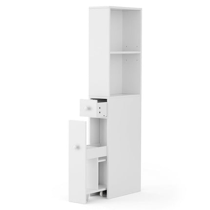 Artiss Bathroom Cabinet Storage Slim Organiser Drawer Toilet Corner 135cm White.