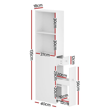 Artiss Bathroom Cabinet Storage Slim Organiser Drawer Toilet Corner 135cm White.