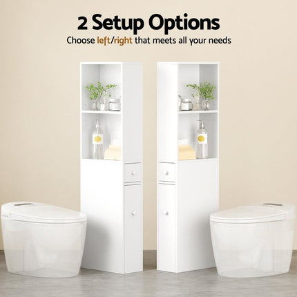 Artiss Bathroom Cabinet Storage Slim Organiser Drawer Toilet Corner 135cm White.