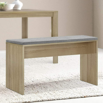 Artiss Dining Bench Upholstery Seat Wooden Chair Oak 90cm.