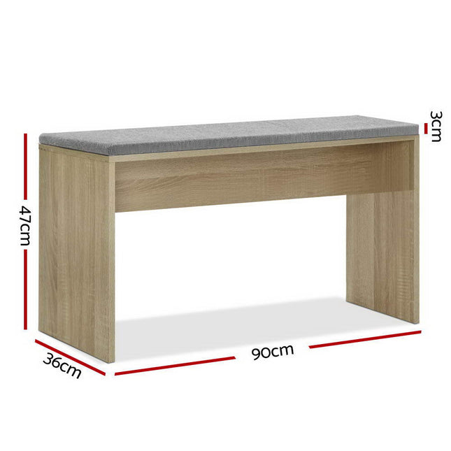 Artiss Dining Bench Upholstery Seat Wooden Chair Oak 90cm.