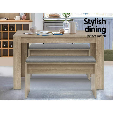 Artiss Dining Bench Upholstery Seat Wooden Chair Oak 90cm.