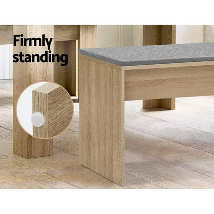 Artiss Dining Bench Upholstery Seat Wooden Chair Oak 90cm.