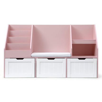 Keezi Kids Bookshelf Storage Organiser Toy Box Drawer Bench Seat Cabinet Pink.