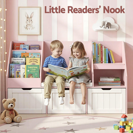 Keezi Kids Bookshelf Storage Organiser Toy Box Drawer Bench Seat Cabinet Pink.