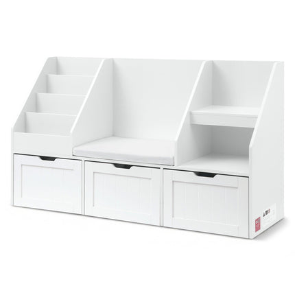 Keezi Kids Bookshelf Storage Organiser Toy Box Drawer Bench Seat Cabinet White.