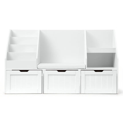 Keezi Kids Bookshelf Storage Organiser Toy Box Drawer Bench Seat Cabinet White.