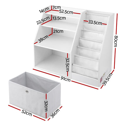 Keezi Kids Bookshelf Children Bookcase Organizer Storage Rack Display Drawer White.