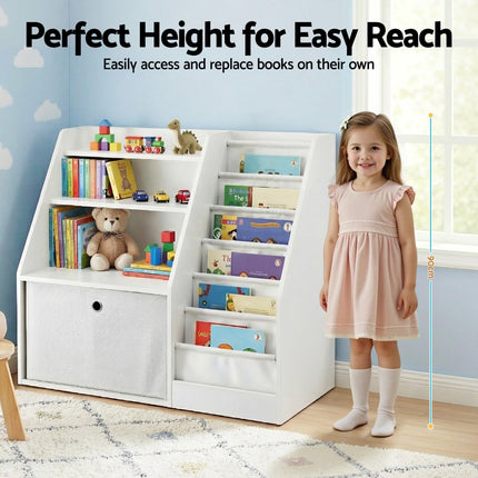 Keezi Kids Bookshelf Children Bookcase Organizer Storage Rack Display Drawer White.