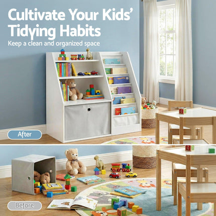 Keezi Kids Bookshelf Children Bookcase Organizer Storage Rack Display Drawer White.