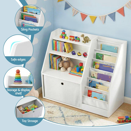Keezi Kids Bookshelf Children Bookcase Organizer Storage Rack Display Drawer White.