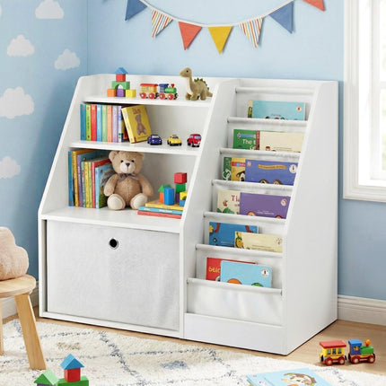 Keezi Kids Bookshelf Children Bookcase Organizer Storage Rack Display Drawer White.
