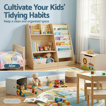 Keezi Kids Bookshelf Wood Bookcase Children Storage Rack Display Shelves Holder.