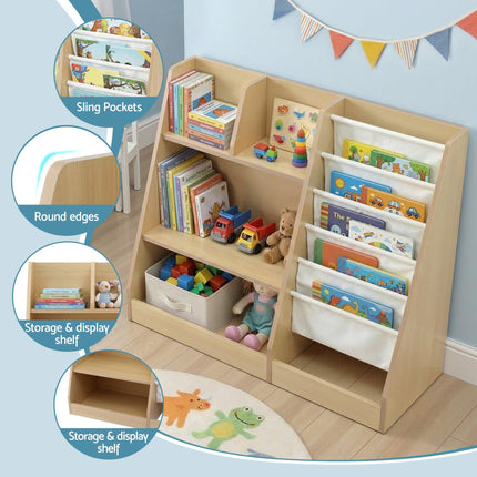 Keezi Kids Bookshelf Wood Bookcase Children Storage Rack Display Shelves Holder.