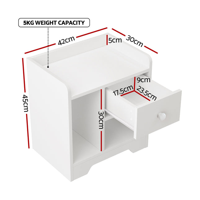 Artiss Bedside Table Drawer Nightstand Side End Table Storage Open Shelf White.