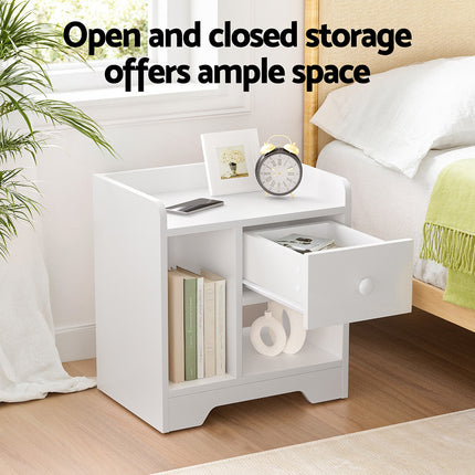 Artiss Bedside Table Drawer Nightstand Side End Table Storage Open Shelf White.