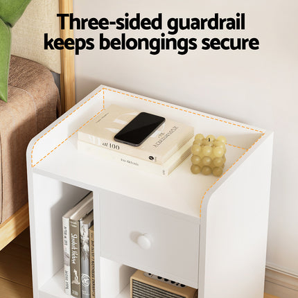 Artiss Bedside Table Drawer Nightstand Side End Table Storage Open Shelf White.