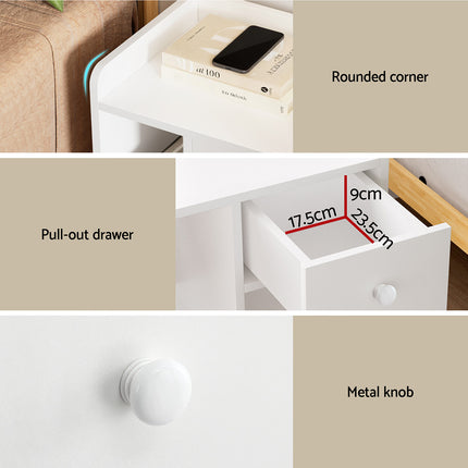 Artiss Bedside Table Drawer Nightstand Side End Table Storage Open Shelf White.