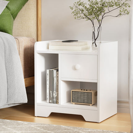 Artiss Bedside Table Drawer Nightstand Side End Table Storage Open Shelf White.