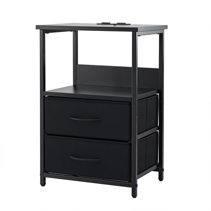 Artiss Bedside Table LED Nightstand Charging Station 2 Drawers Foldable Black.