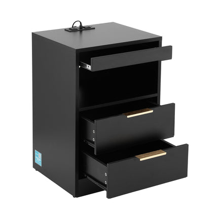 Artiss Bedside Table LED Nightstand Charging Station 2 Drawers - Black.