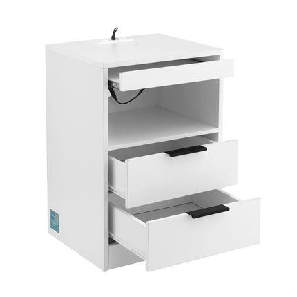 Artiss Bedside Table LED Nightstand Charging Station 2 Drawers - White.