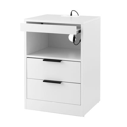 Artiss Bedside Table LED Nightstand Charging Station 2 Drawers - White.