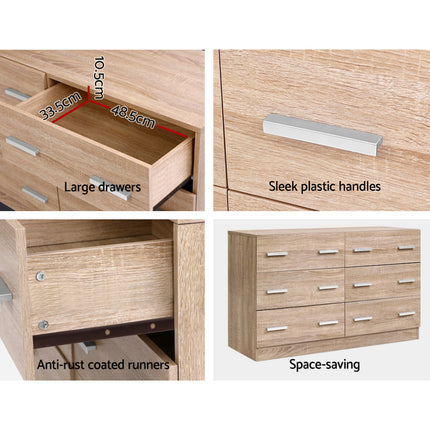 Artiss 6 Chest of Drawers - VEDA Pine.