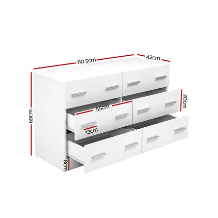 Artiss 6 Chest of Drawers - VEDA White.
