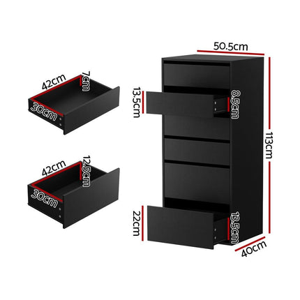 Artiss 6 Chest of Drawers Dresser Tallboy Black.