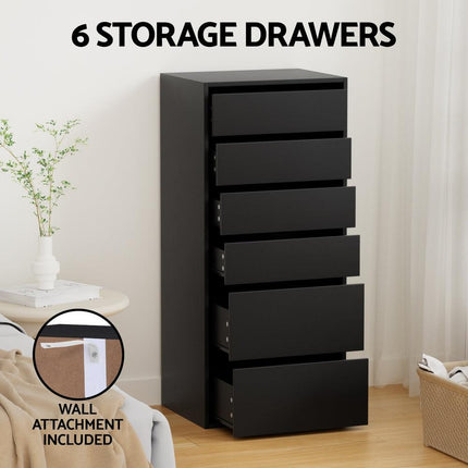 Artiss 6 Chest of Drawers Dresser Tallboy Black.