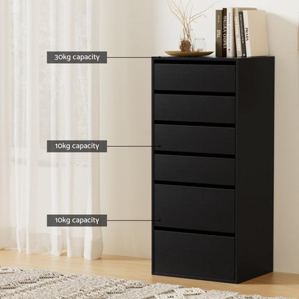 Artiss 6 Chest of Drawers Dresser Tallboy Black.