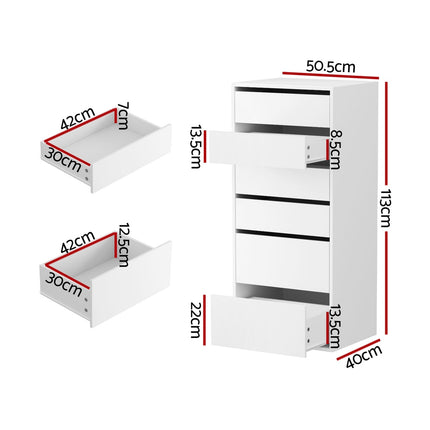 Artiss 6 Chest of Drawers Dresser Tallboy White.