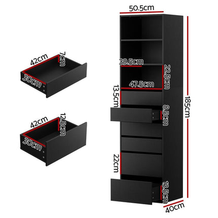 Artiss 6 Chest of Drawers Tallboy Cabinet Black.