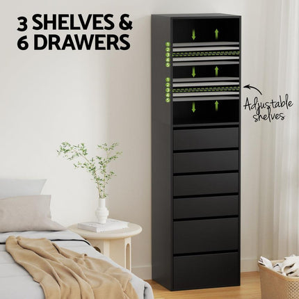 Artiss 6 Chest of Drawers Tallboy Cabinet Black.
