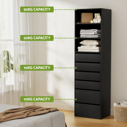 Artiss 6 Chest of Drawers Tallboy Cabinet Black.