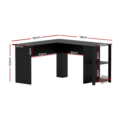 Artiss Computer Desk Shelf L-Shape Black 136CM.